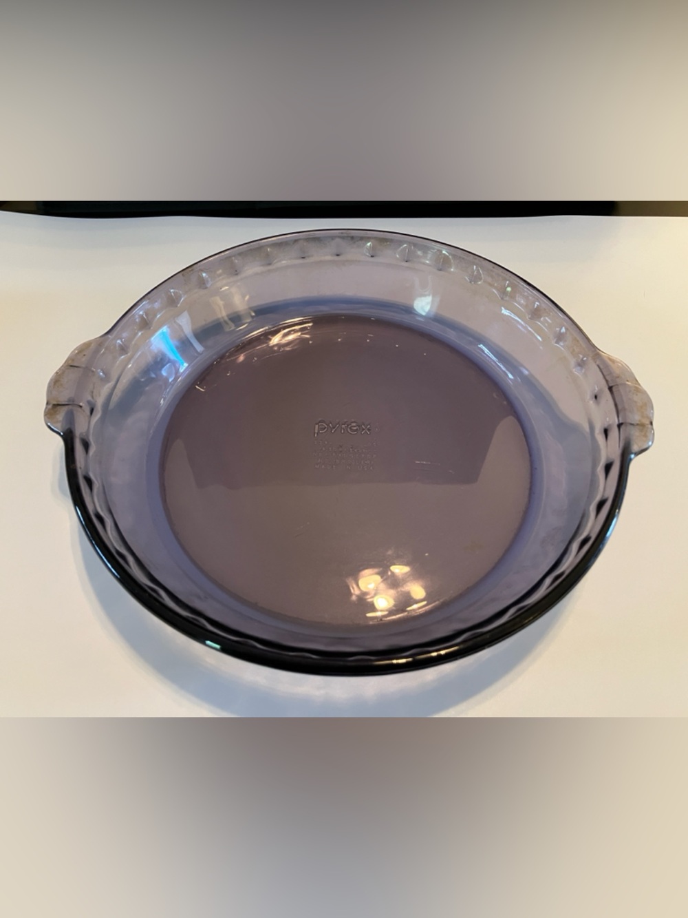 Pyrex Amethyst Glass Pie Pan with Fluted Edge and Handles